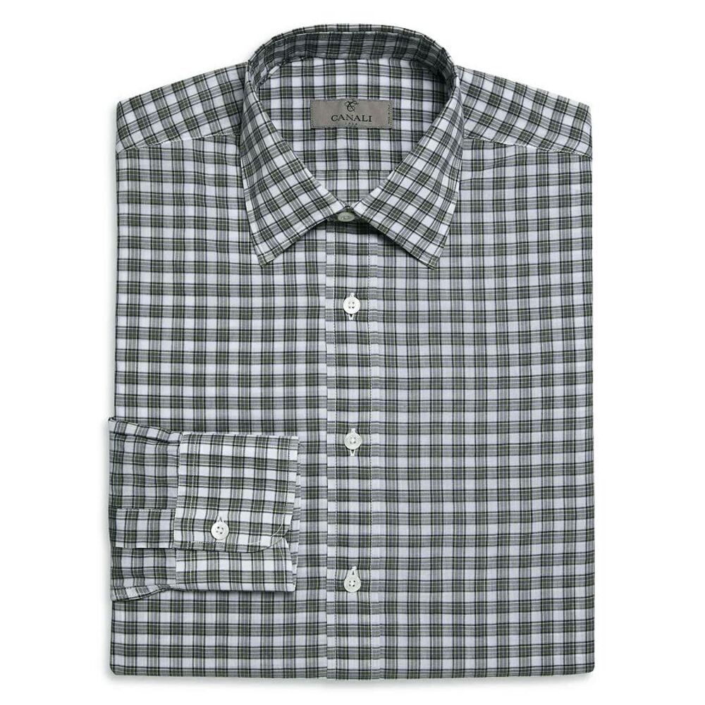 Canali Men's Cotton Green Check Button Down Shirt - Green XXL